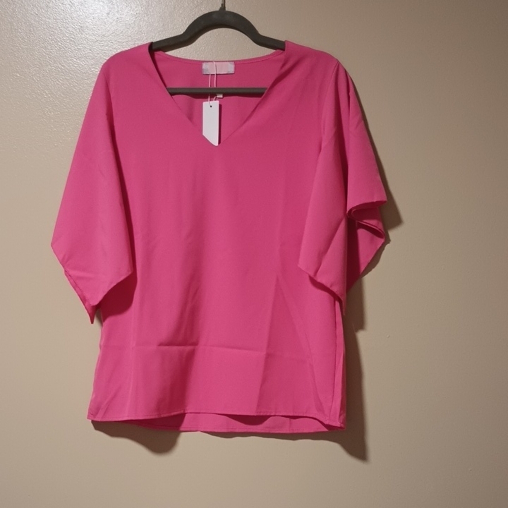 Women's Pink V-Neck Blouse NWT Lg